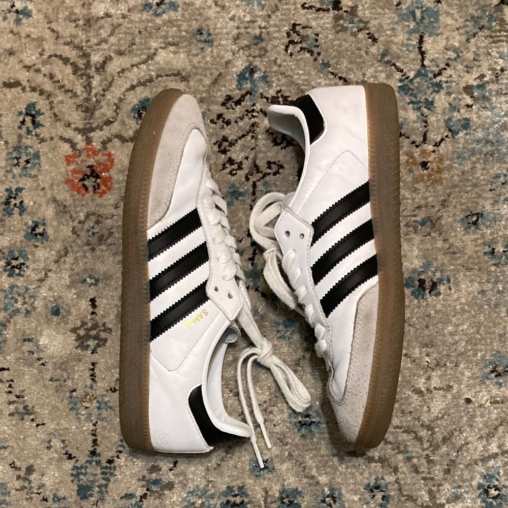 adidas White Black Samba Sneakers with Gum Sole